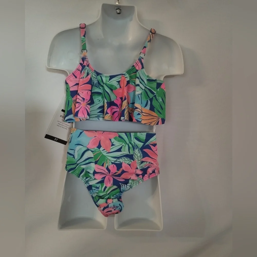 Nwt Tropical Print Girls Toddler Two-Piece Swimsuit
